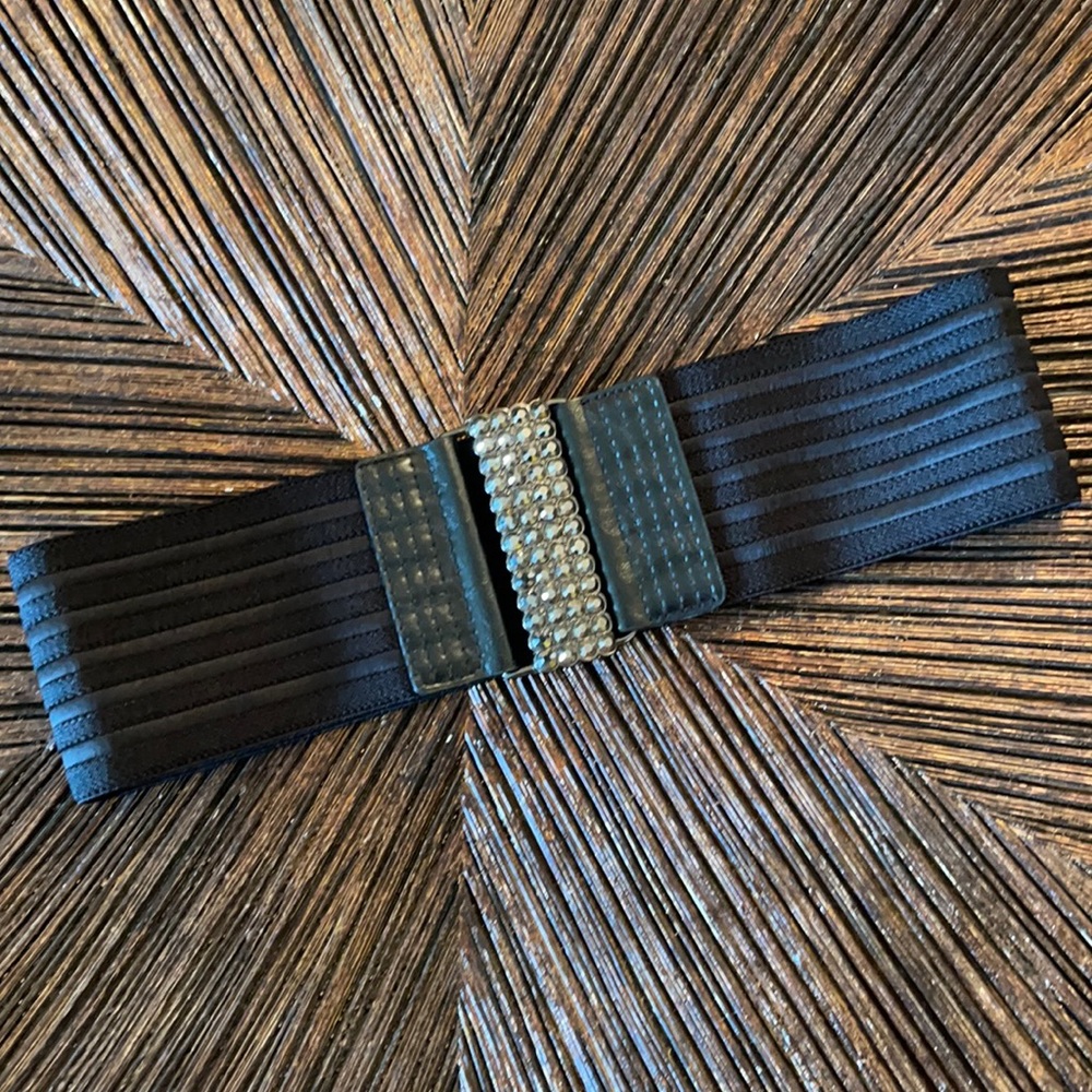 CACHE BLACK STRETCH BELT WITH BLING BUCKLE